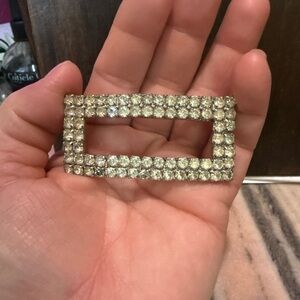 Vintage Rectangle Rhinestone brooch- Silver Tone
